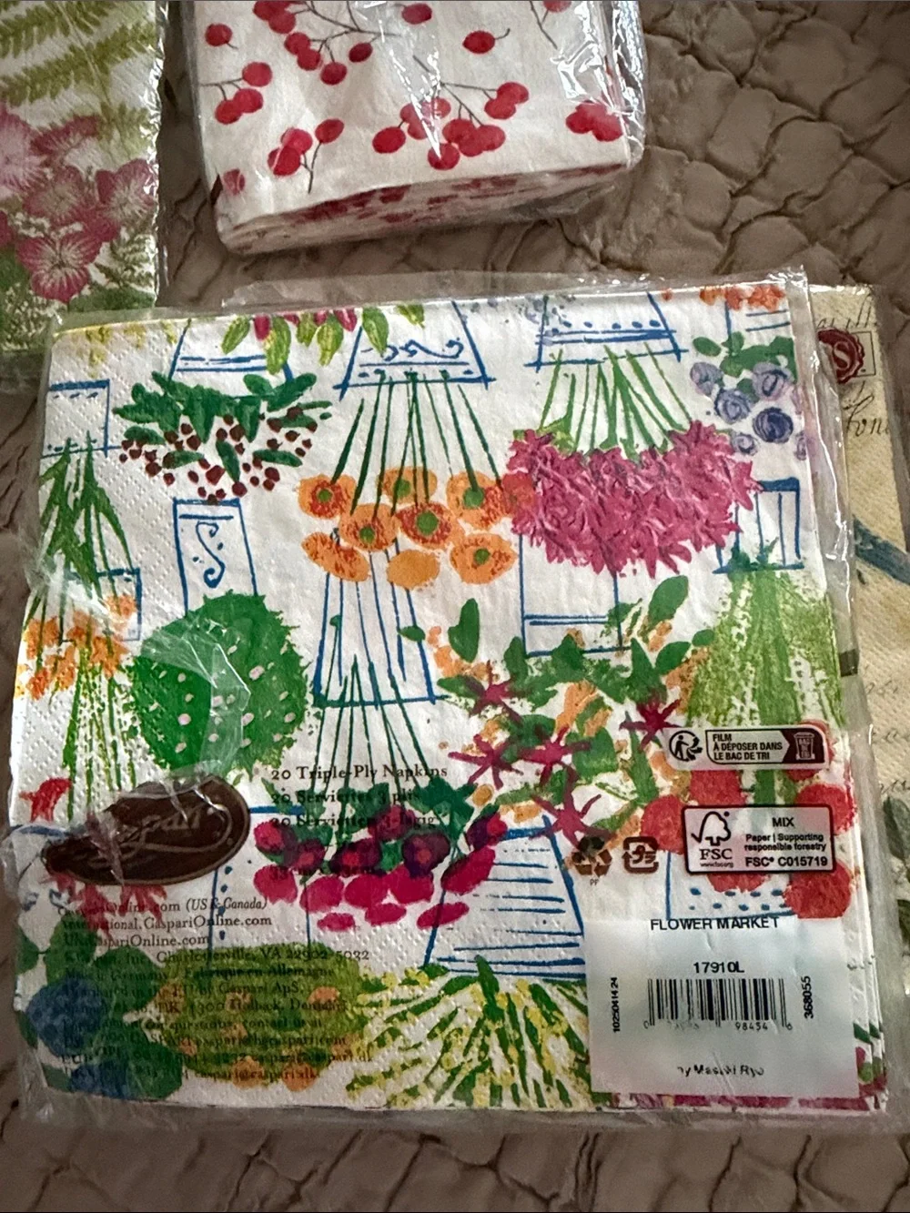 Caspari napkins 4 red berryFloral 11 strawberry 16 fern garden 17 pots  13 punch